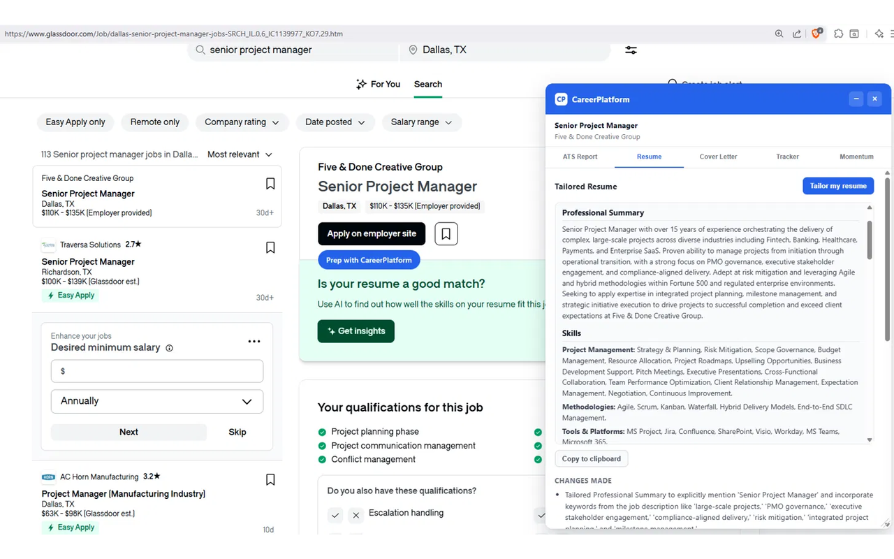 Tailored Resume on Glassdoor