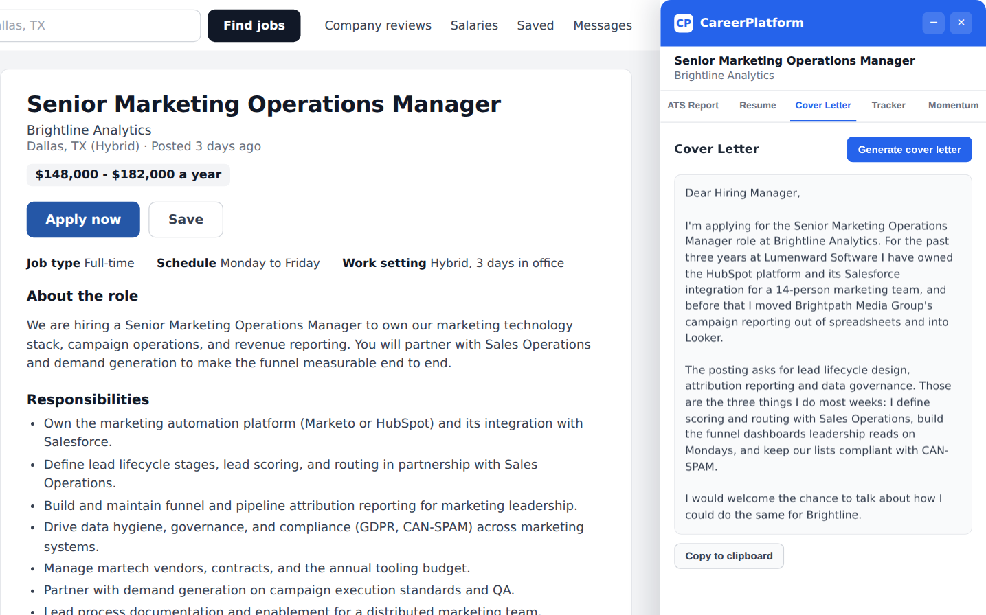 Cover letter for this job, in one click