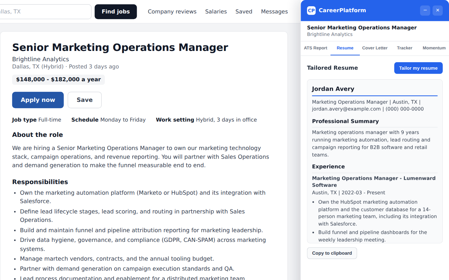 Tailored resume, in the sidebar